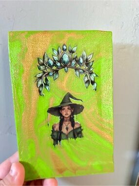 One Of A Kind Whimsy Fluid Art Witch Mixed Media Art Decor